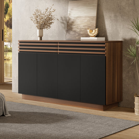 Gigab2b original image - Modernes Sideboard 150 x 40 x 85 cm in brauner Holzoptik mit schwarzen Türen, 2 Schubladen & 4 Türen – Viel Stauraum, stilvolles Design für Wohnzimmer, Esszimmer & Küche