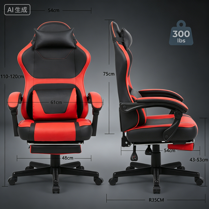 Ergonomic Gaming Chair in Black and Red with Footrest