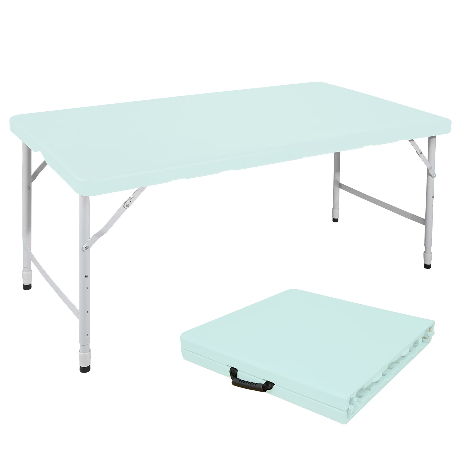 125cm Portable Heavy Duty Folding Table with Handle, Adjustable Height Foldable Table, Multi-Functional Fold up Table for Camping Picnic Parties Indoor/Outdoor, Capacity Weight 135KG (Blue)