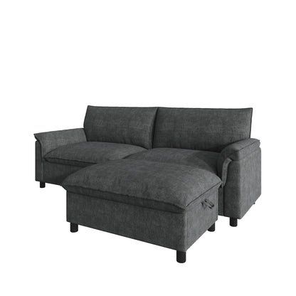 Modulares Cloud-Sectional-Sofa, komfortables Ecksofa für das Wohnzimmer, modernes Deep-Seat-Design, übergroßes Cloud-Sofa, mit 1 beweglichen Fußhocker, hohe Rückenlehne, Schwarz, B216 × H82 × T77 cm